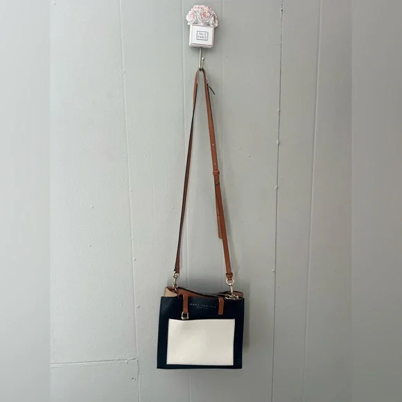 Black and White Shoulder Bag with Tan Accents - Picture 2 of 3